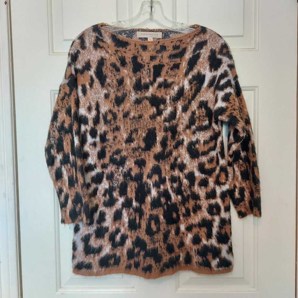 Lineamaglia Italy Mohair Blend Leopard Print Sweater Womens Medium Brown Black